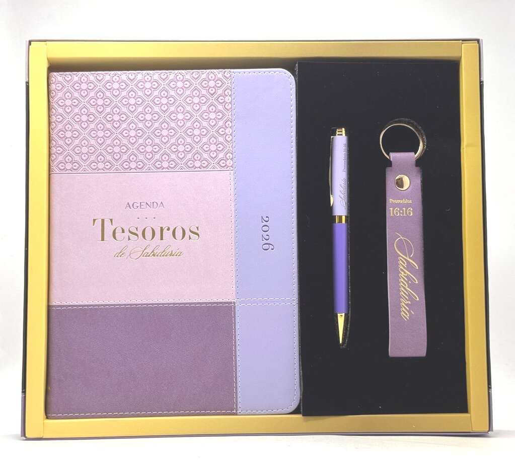 Agenda Estuche Tesoros De Sabiduria Lila/ Llavero/ Boligrafo